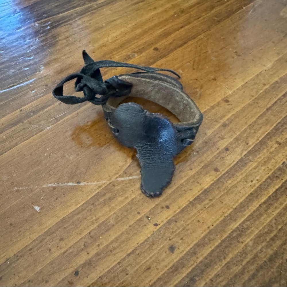 Leather Black Bracelet w/ Adjustable Tie Africa Outline